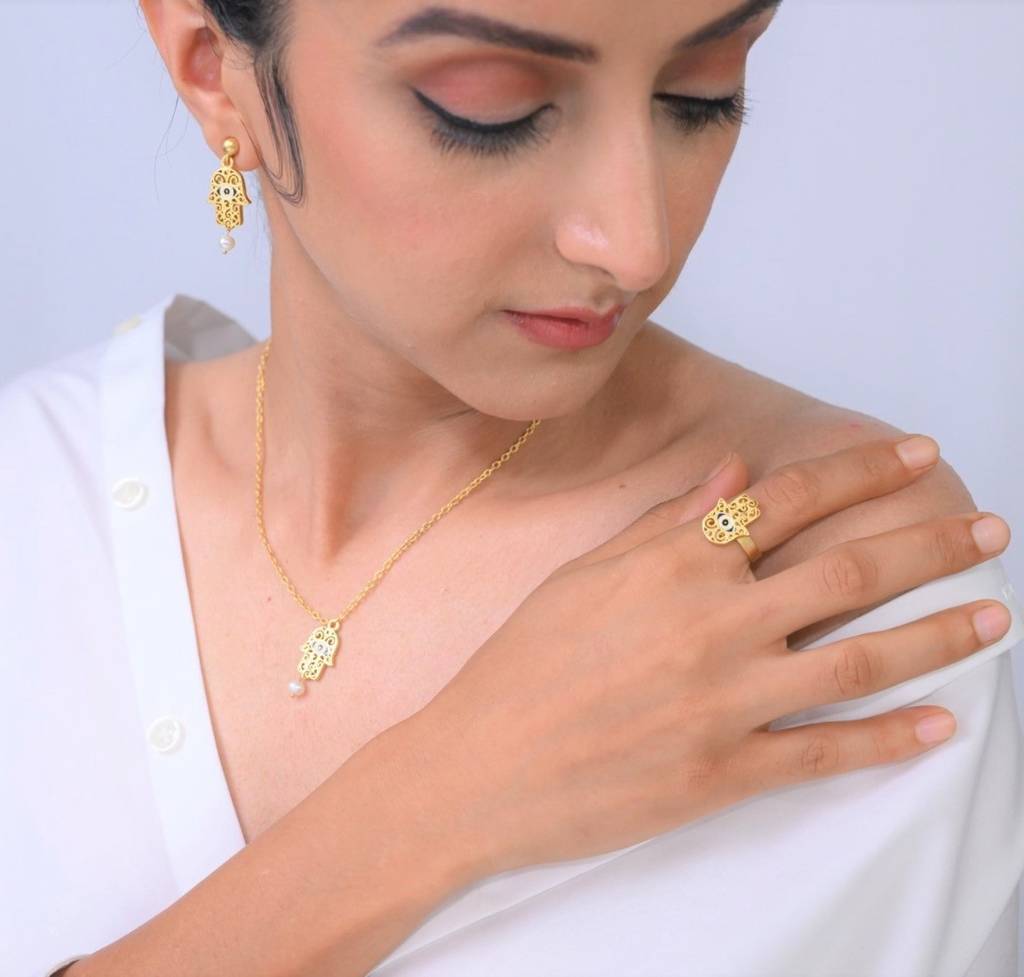 22kt Gold Plated Goodluck Hamsa Adjustable Ring