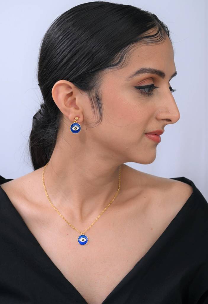 22kt Gold Plated Round Evil Eye Enamelled Earrings
