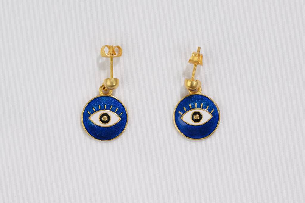 22kt Gold Plated Round Evil Eye Enamelled Earrings