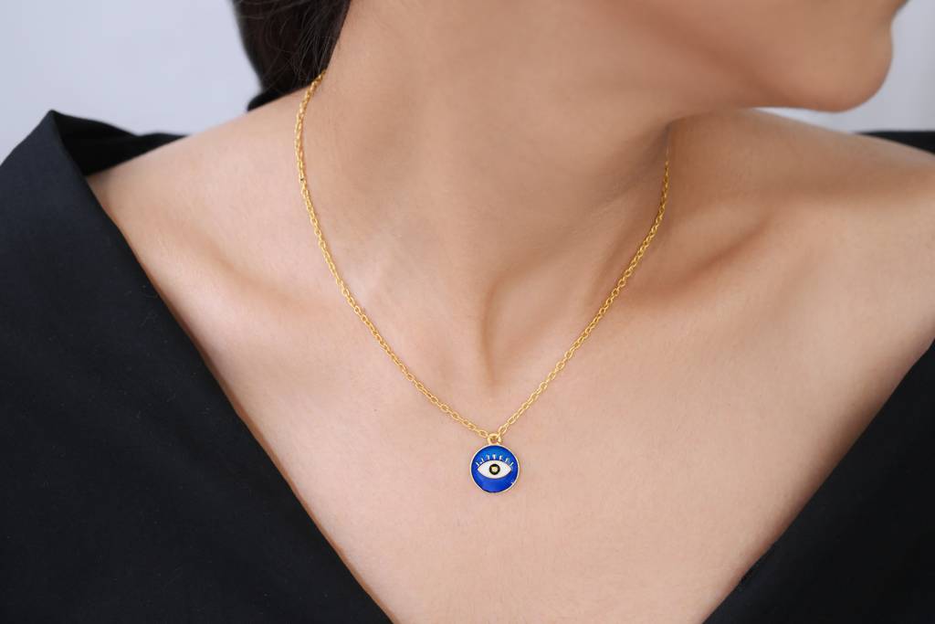 22kt Gold Plated Round Evil Eye Enamelled Necklace