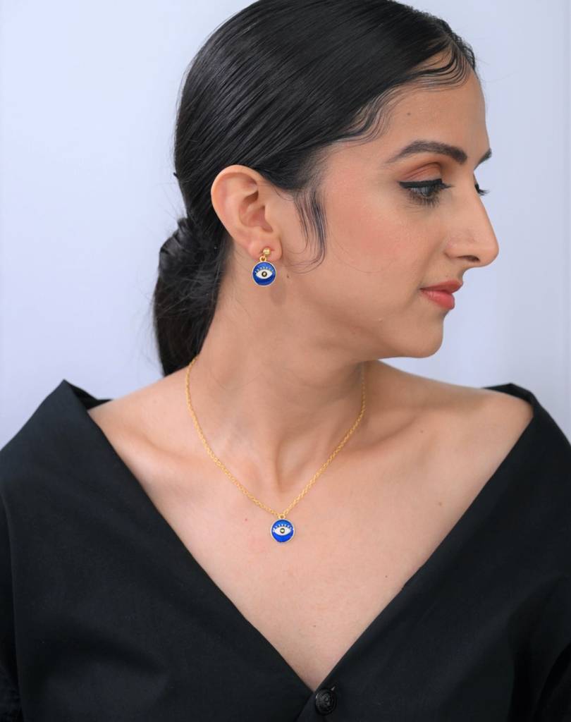 22kt Gold Plated Round Evil Eye Enamelled Necklace