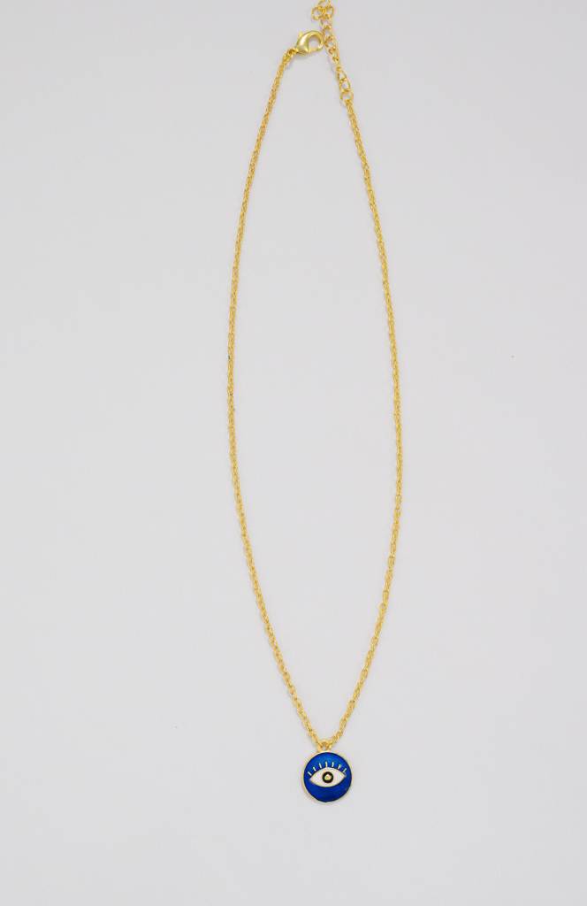 22kt Gold Plated Round Evil Eye Enamelled Necklace