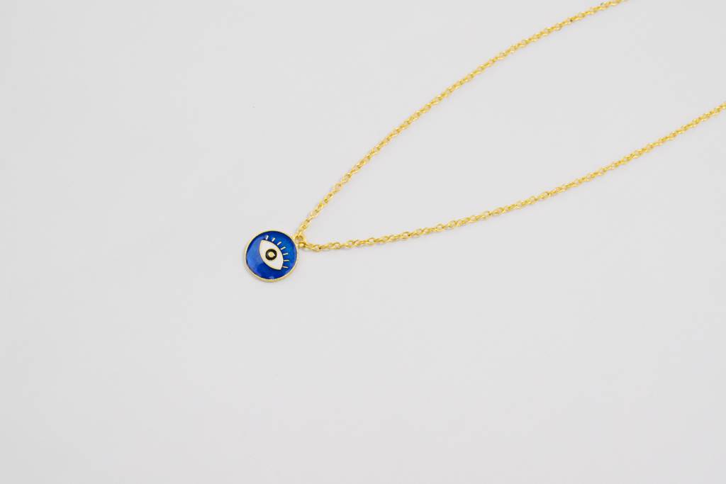 22kt Gold Plated Round Evil Eye Enamelled Necklace
