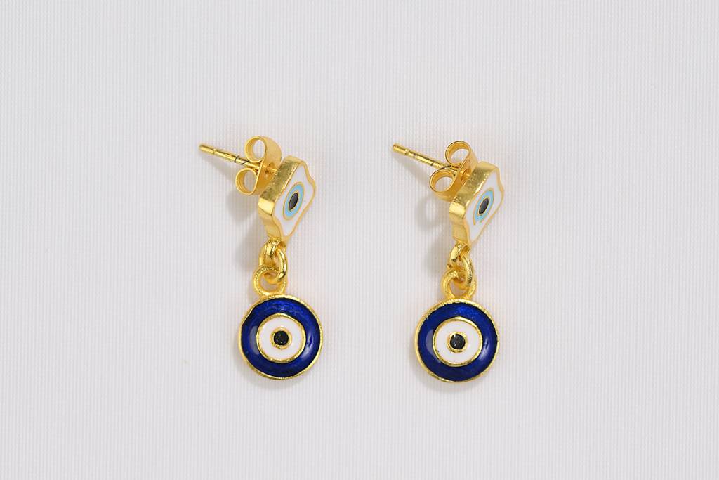 22kt Gold Plated Enamel Evil Eye Multi Charm Earrings