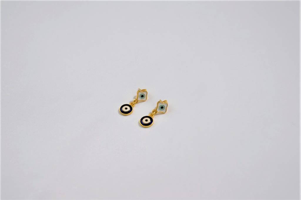 22kt Gold Plated Enamel Evil Eye Multi Charm Earrings