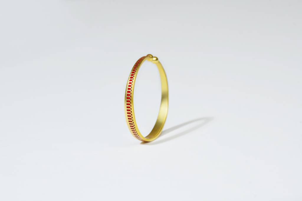 22Kt Gold Plated Red Enamel Engraved Adjustable Bangle