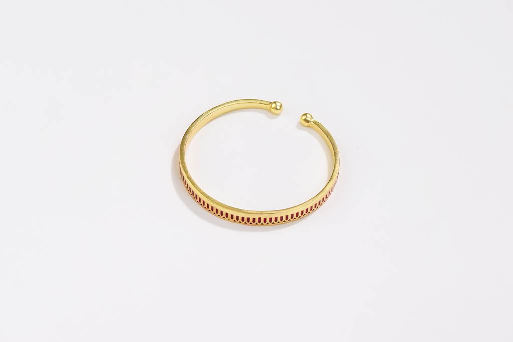22Kt Gold Plated Red Enamel Engraved Adjustable Bangle