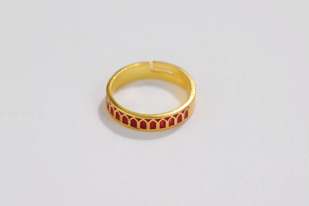 22Kt Gold Plated Red Enamel Engraved Adjustable Ring