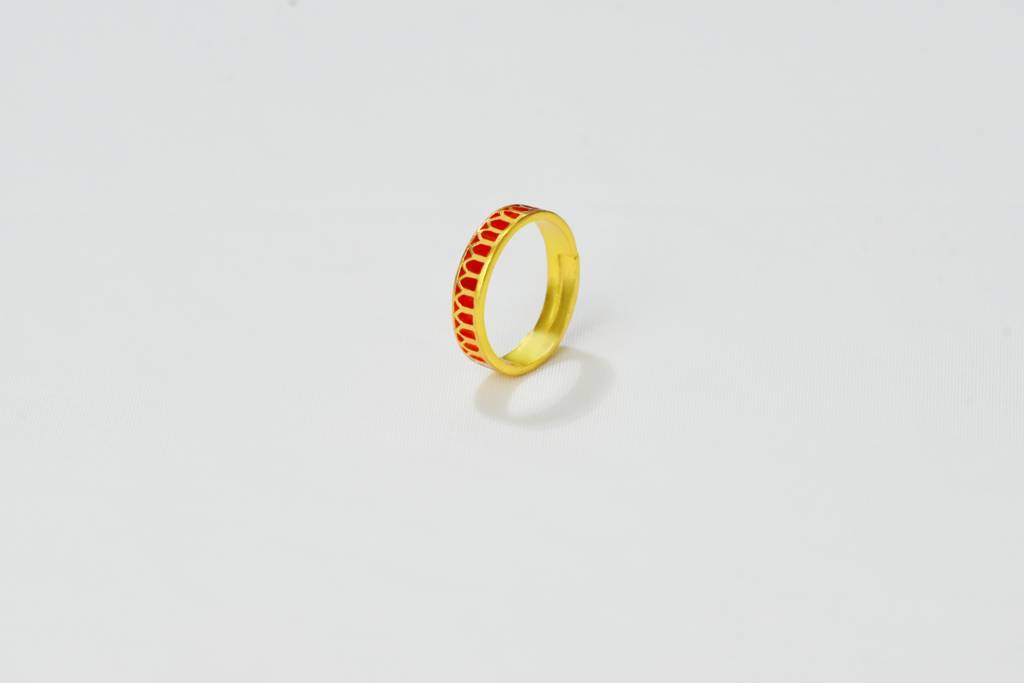 22Kt Gold Plated Red Enamel Engraved Adjustable Ring