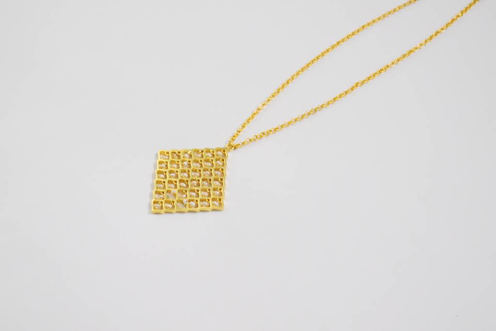 22Kt Gold Plated Jharokha Moti Jaal Long Square Necklace