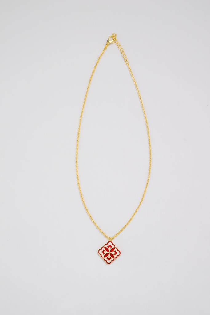 22Kt Gold Plated White and Red Enamel Blossom Necklace
