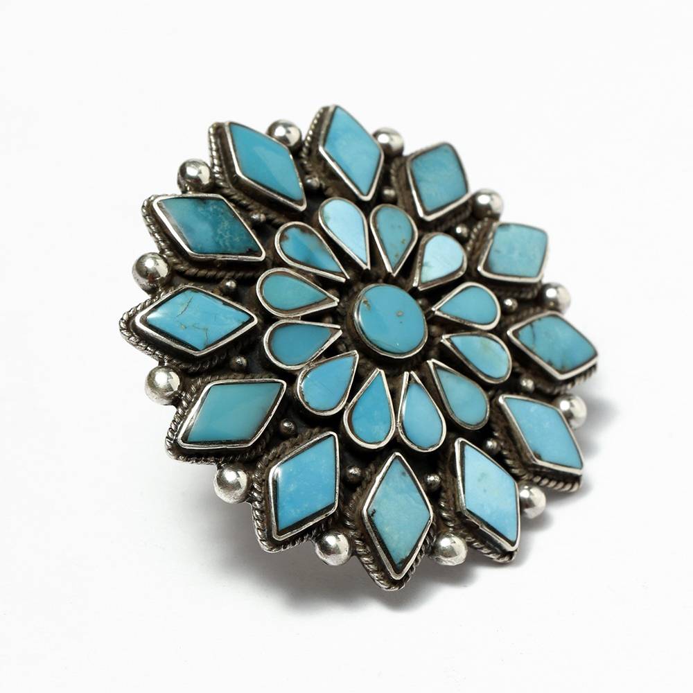 Sterling Silver Adjustable Persian Turquoise Flower Ring : LBB66-7
