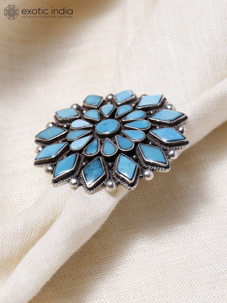 Sterling Silver Adjustable Persian Turquoise Flower Ring : LBB66-7