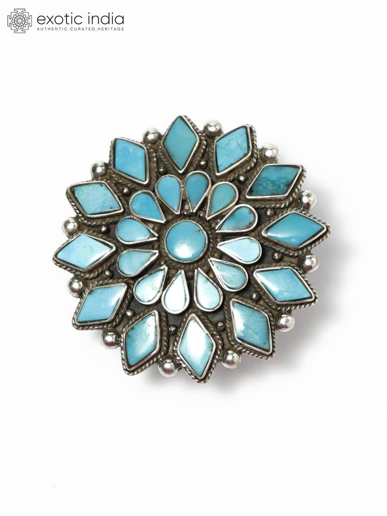 Sterling Silver Adjustable Persian Turquoise Flower Ring : LBB66-7