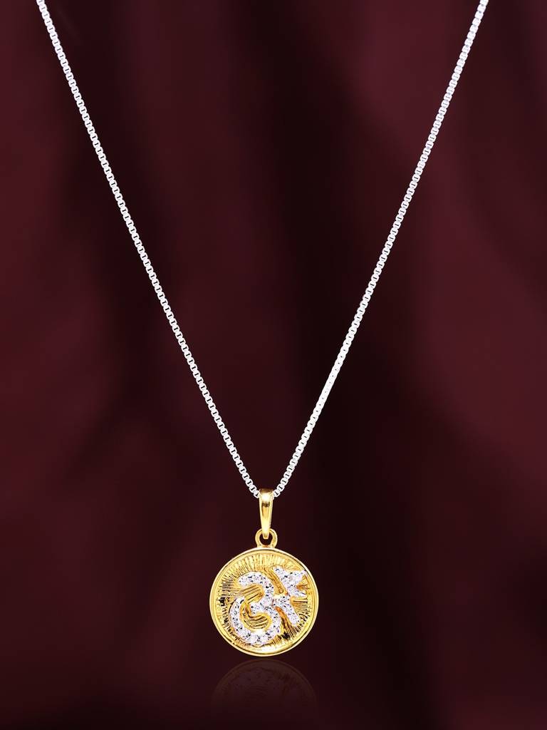 18K Gold Om (Aum) Pendant Round Shape With Cubic Zirconia : LBI77