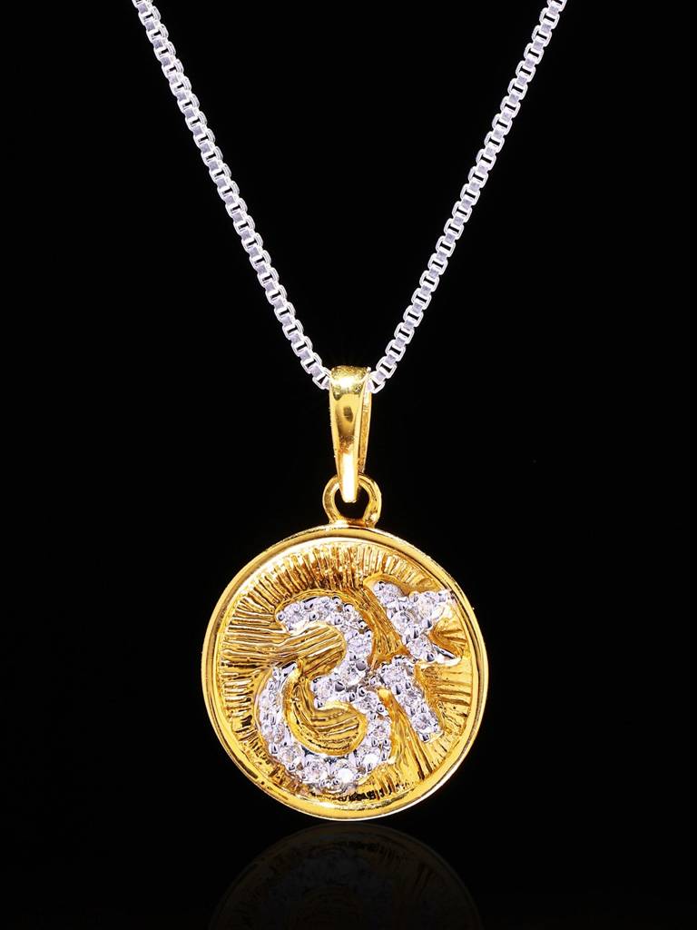 18K Gold Om (Aum) Pendant Round Shape With Cubic Zirconia : LBI77