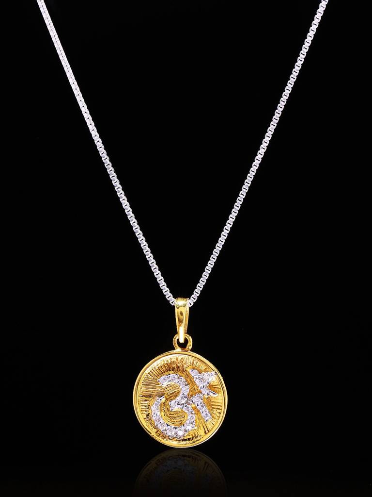 18K Gold Om (Aum) Pendant Round Shape With Cubic Zirconia : LBI77