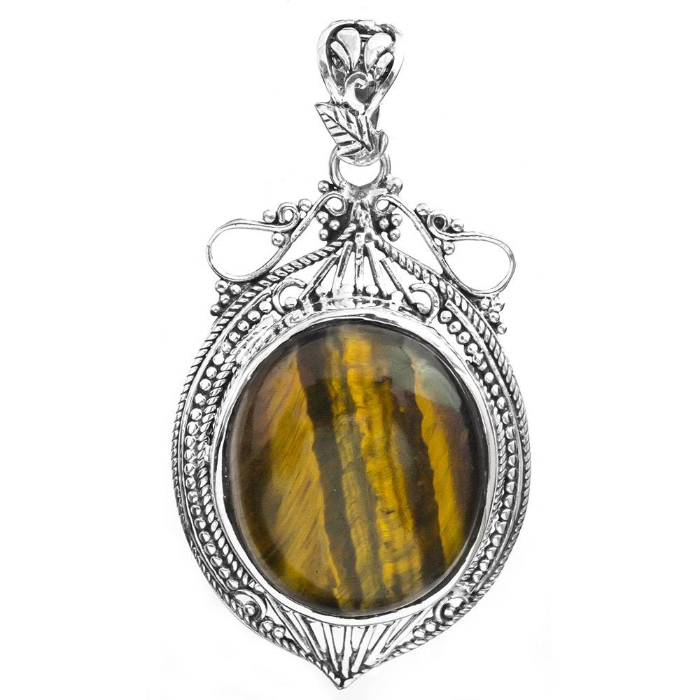 Sterling Silver Tiger Eye Pendant With Designer Gemstone : LBW26--tigereye