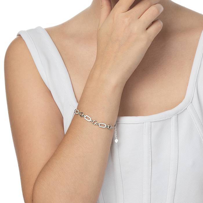 Shimmering Link Cz Silver Bracelet : LB20