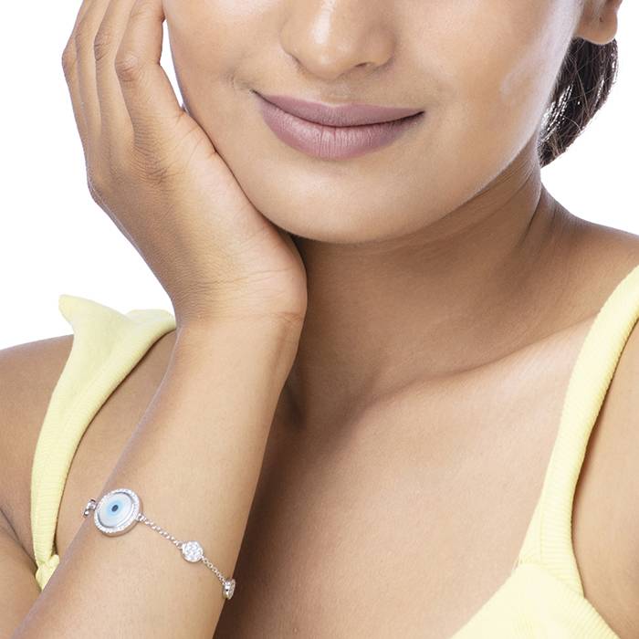 Evil Eye Circular Silver Bracelet