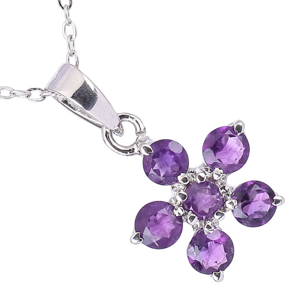 Sterling Silver Floral Pendant With Round Cut Gemstone : LCI62--amethyst