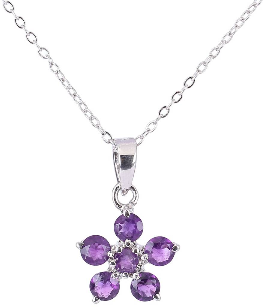 Sterling Silver Floral Pendant With Round Cut Gemstone : LCI62--amethyst