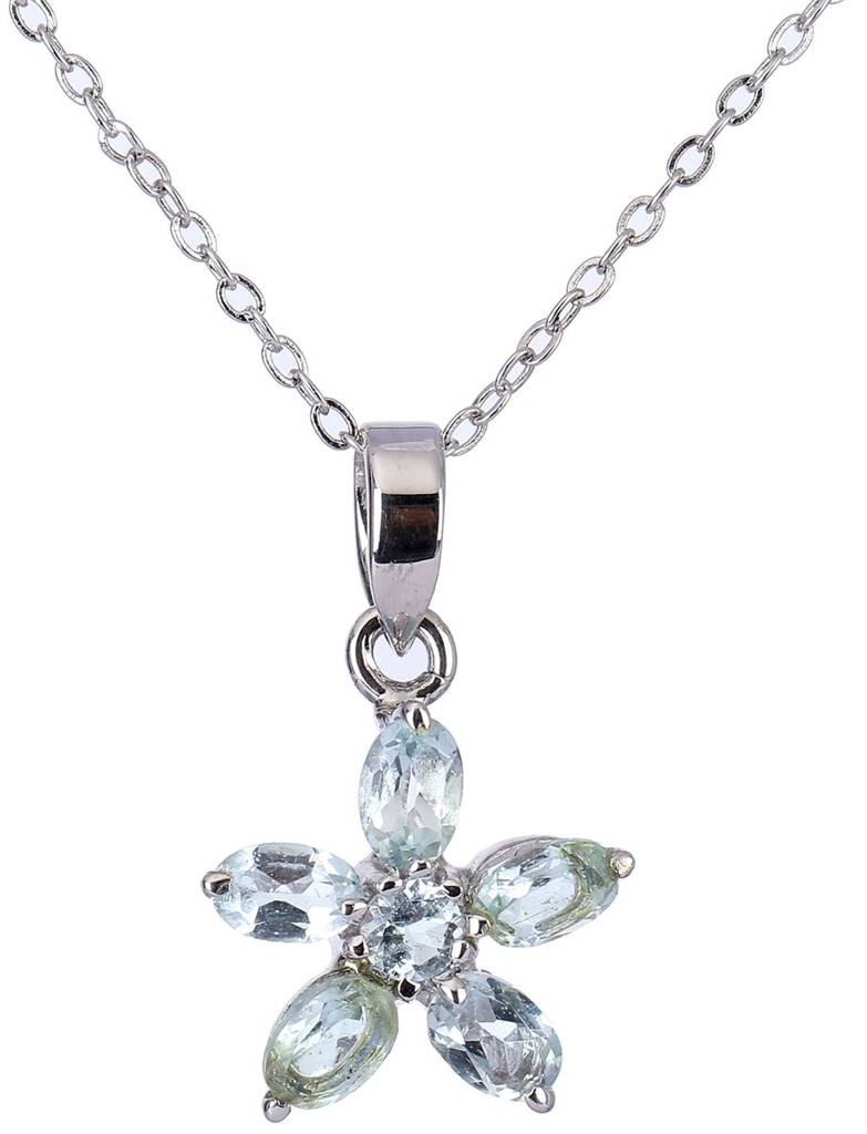 Sterling Silver Floral Pendant With Round Cut Gemstone : LCI62--bluetopaz