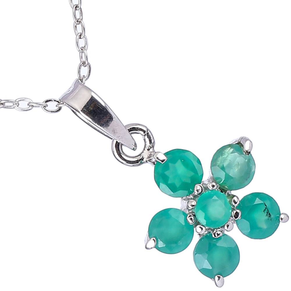 Sterling Silver Floral Pendant With Round Cut Gemstone : LCI62--greenonyx