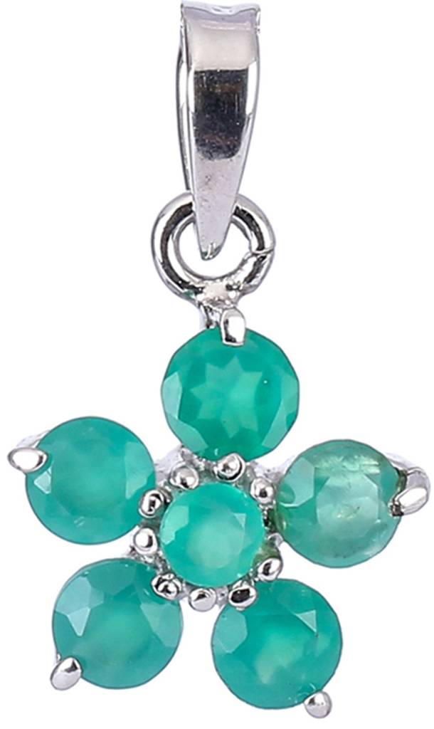 Sterling Silver Floral Pendant With Round Cut Gemstone : LCI62--greenonyx