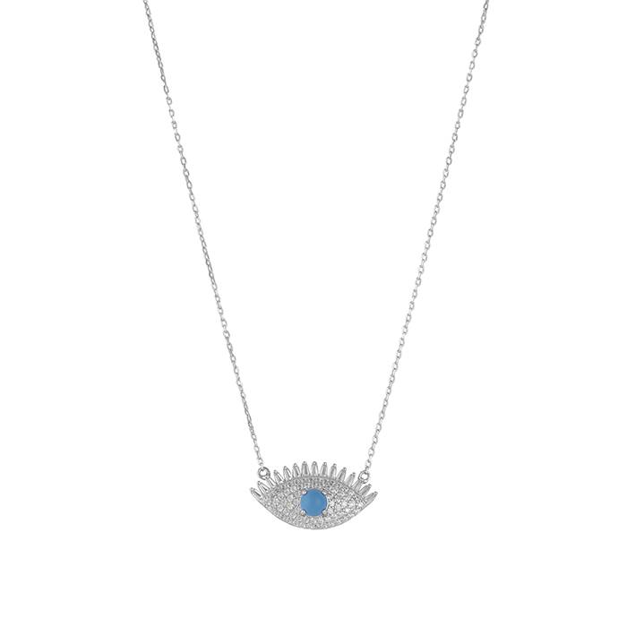 Evil Eye Motif Cz Silver Chain Locket