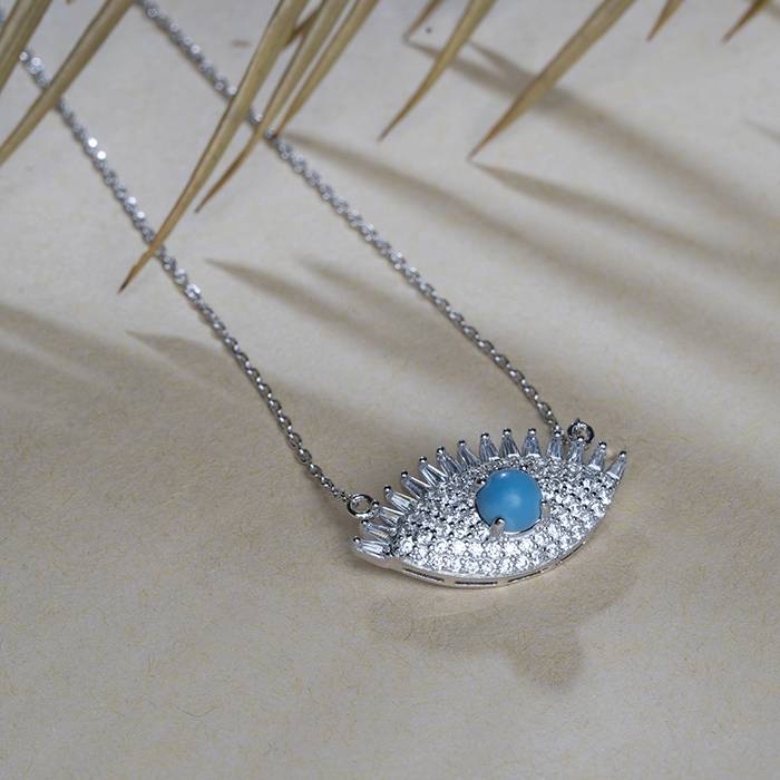 Evil Eye Motif Cz Silver Chain Locket