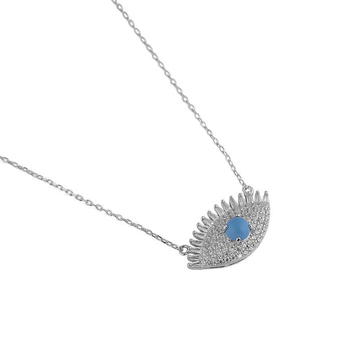 Evil Eye Motif Cz Silver Chain Locket