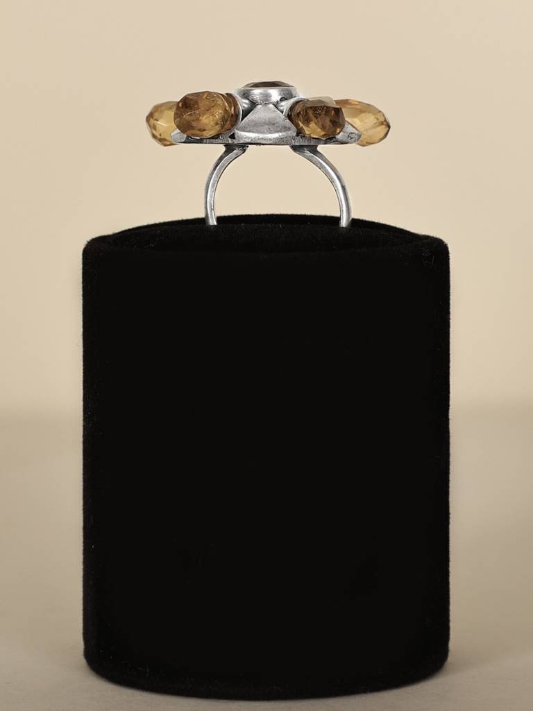 Stylish Floral Design Sterling Silver Ring With Citrine Gemstone : LDA425-65-Citrine
