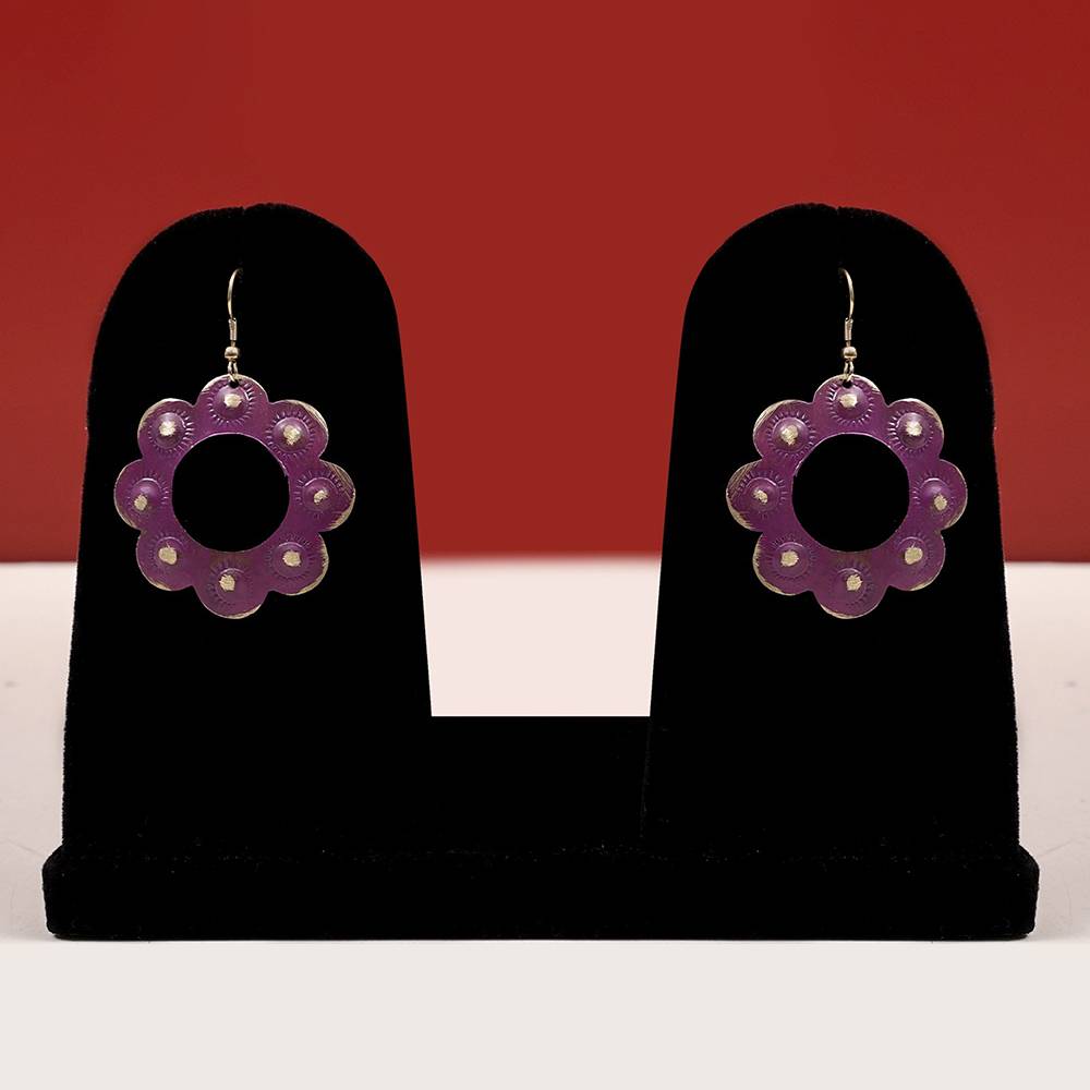 Flower Design Dangle Earring | Indian Fashion Jewelry : LDA521--Purple