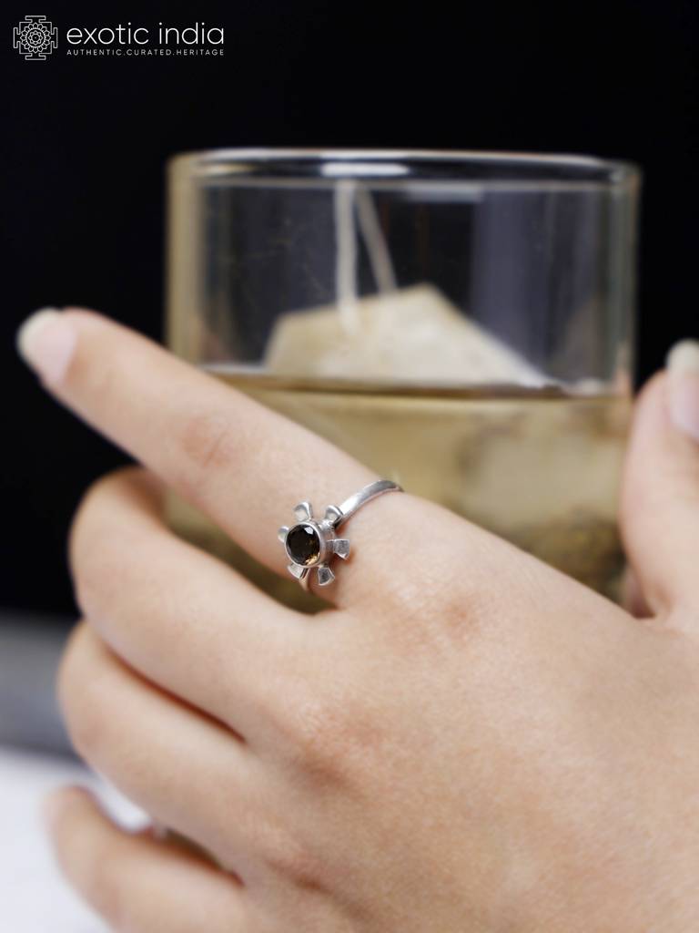 Floral Design Sterling Silver Ring With Gemstone : LDA844-6-SmokyQuartz