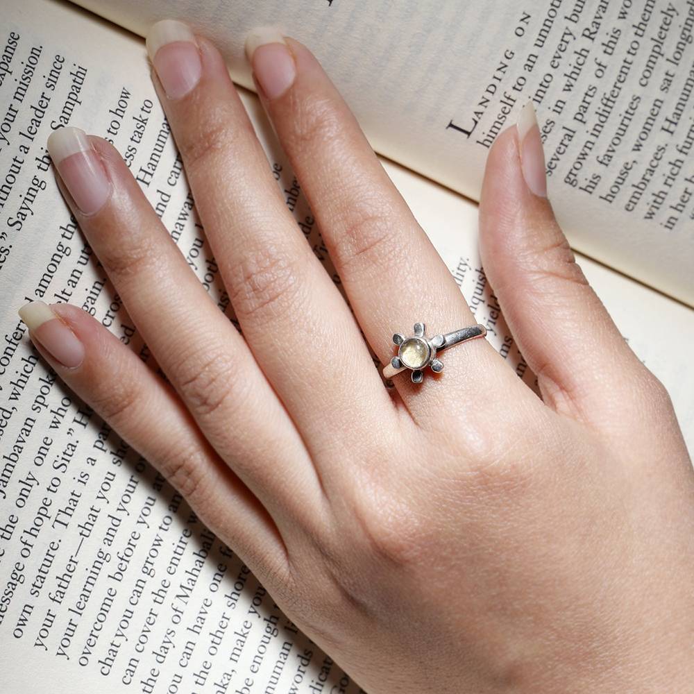 Floral Design Sterling Silver Ring With Gemstone : LDA844-8-Citrine