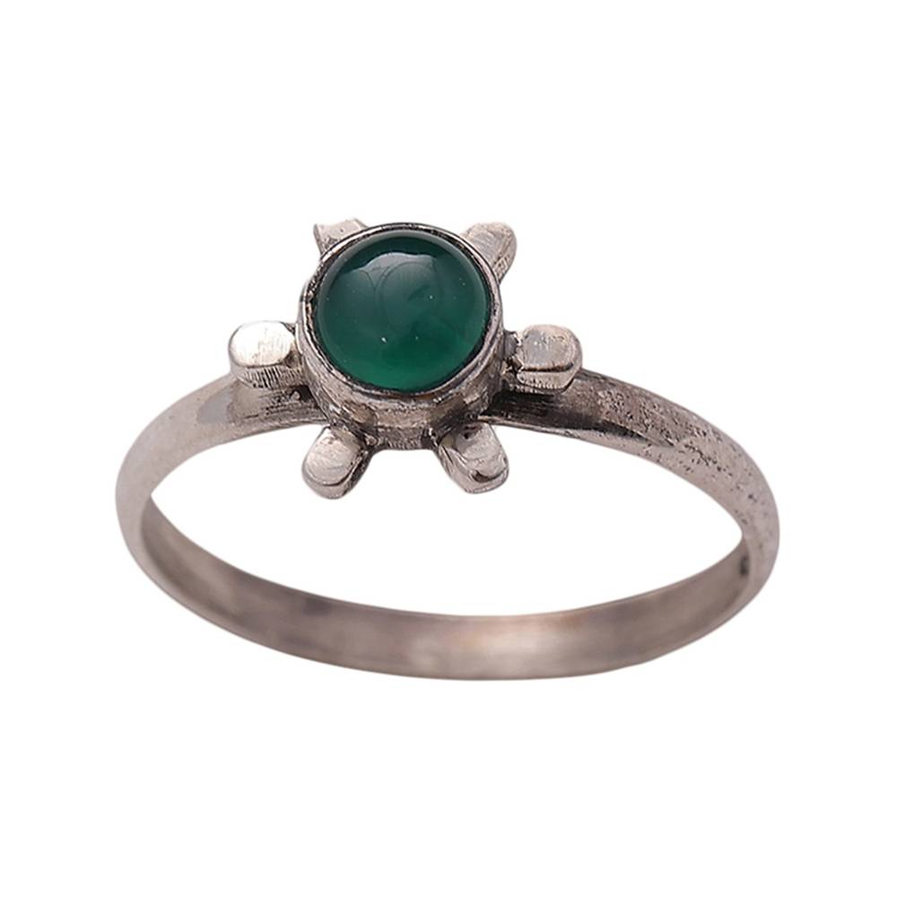 Floral Design Sterling Silver Ring With Gemstone : LDA844-8-emerald