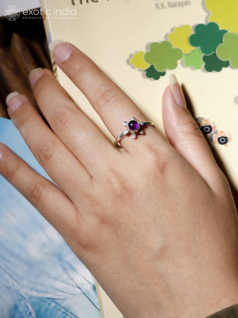 Floral Design Sterling Silver Ring With Amethyst Gemstone : LDA844-9-Amethyst