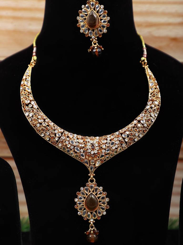 Metal With Stone Studded Fashion Necklace Set Mixed Metal Multi One  Size