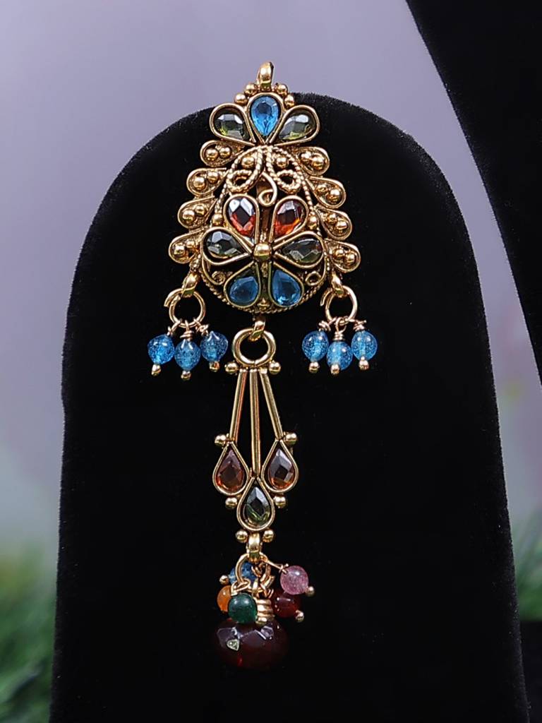 Metal With Multi Stone Fashion Necklace | Indian Gemstone Jewelry : LDA906