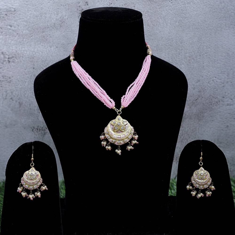 Metal With Fancy Beaded Necklace With Earring Set | Indian Fashion Jewelry : LDA923
