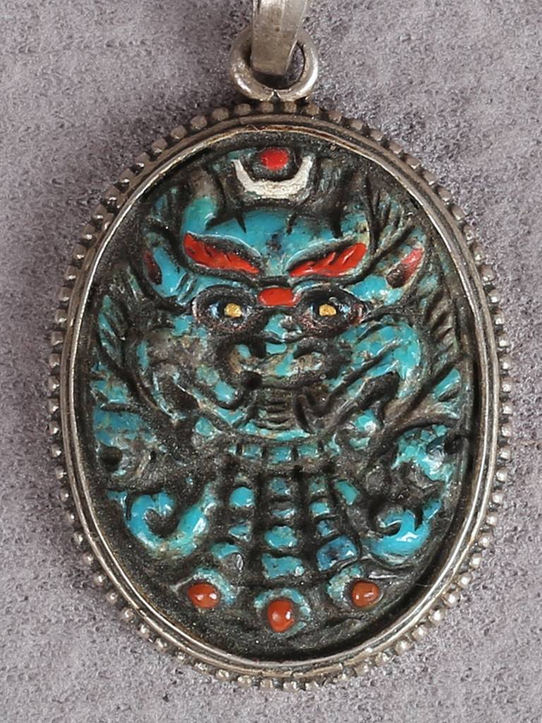 92.5 Silver Figure Pendant With Turquoise And Coral Stone : LDB062