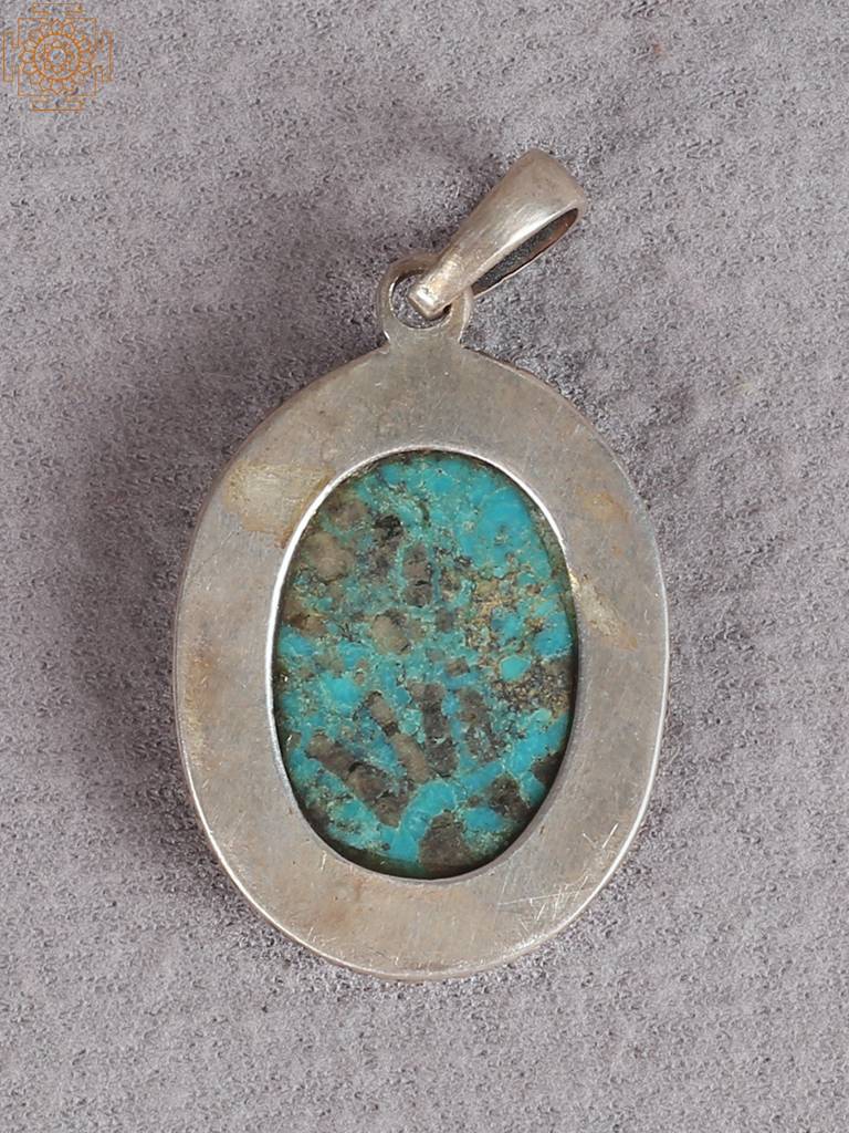 92.5 Silver Figure Pendant With Turquoise And Coral Stone : LDB062