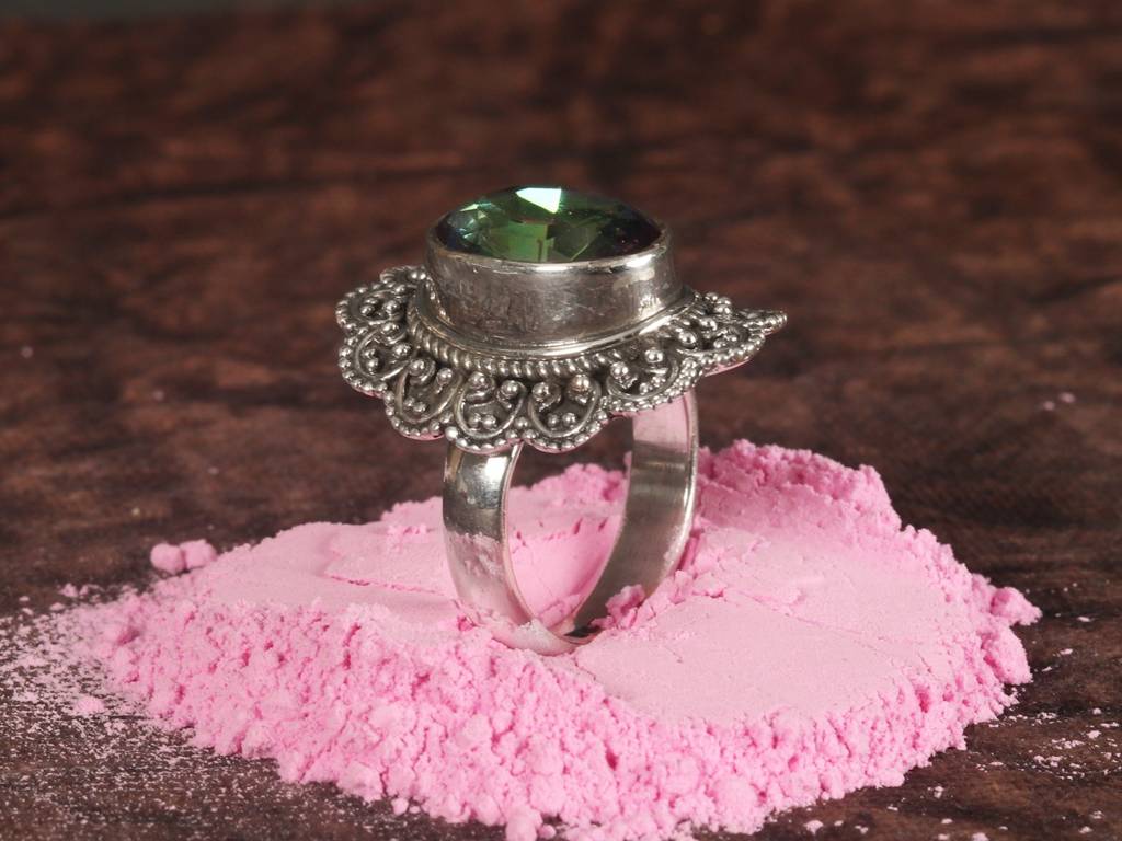 Sterling Silver Ring With Flower-Shaped Mystic Topaz : LDB322-9