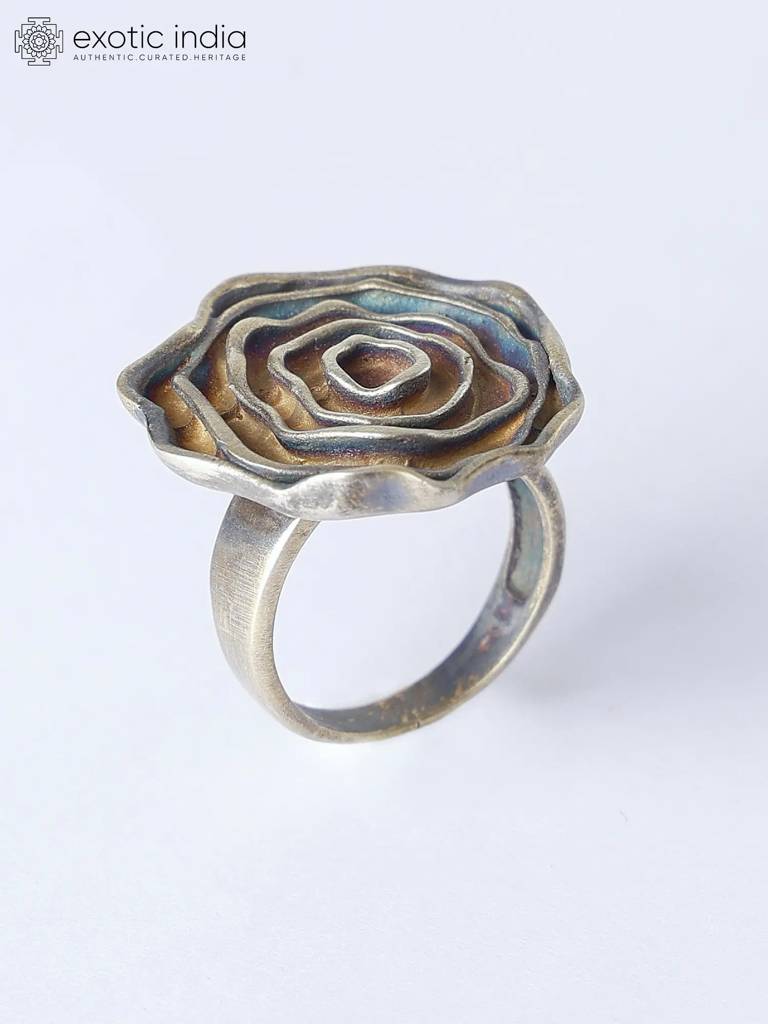Floral Design Sterling Silver Ring For Festival : LDD027-7