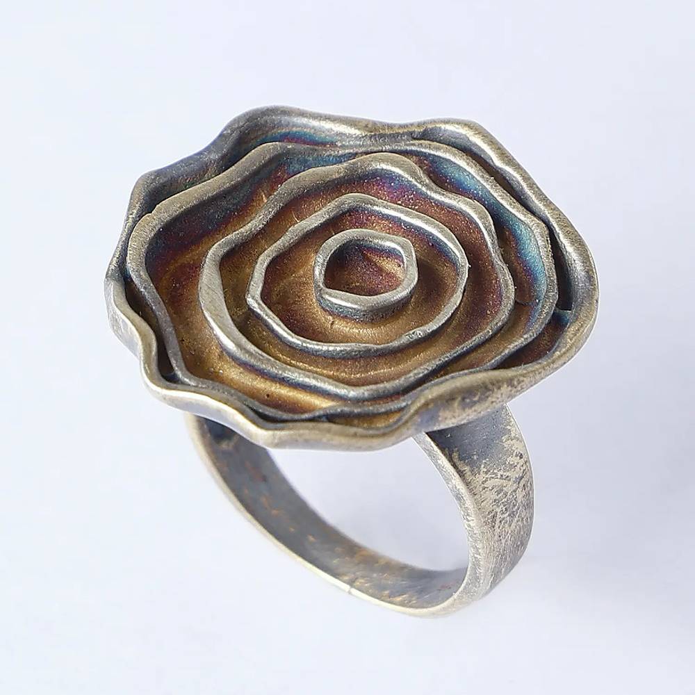 Floral Design Sterling Silver Ring For Festival : LDD027-7