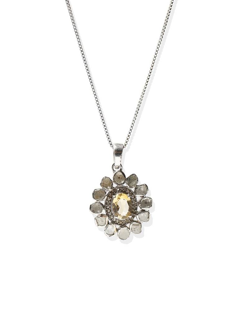 Floral Design Sterling Silver Pendant With Citrine Gemstone : LDD215