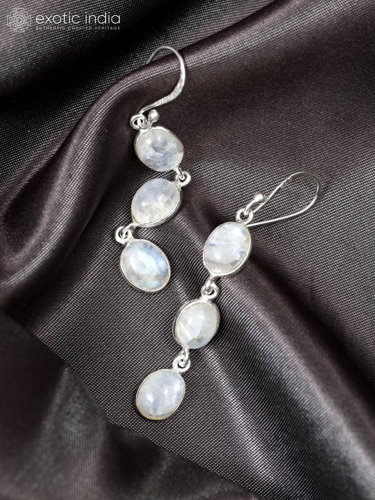 Sterling Silver Rainbow Moonstone Dangling Earrings : LDD219