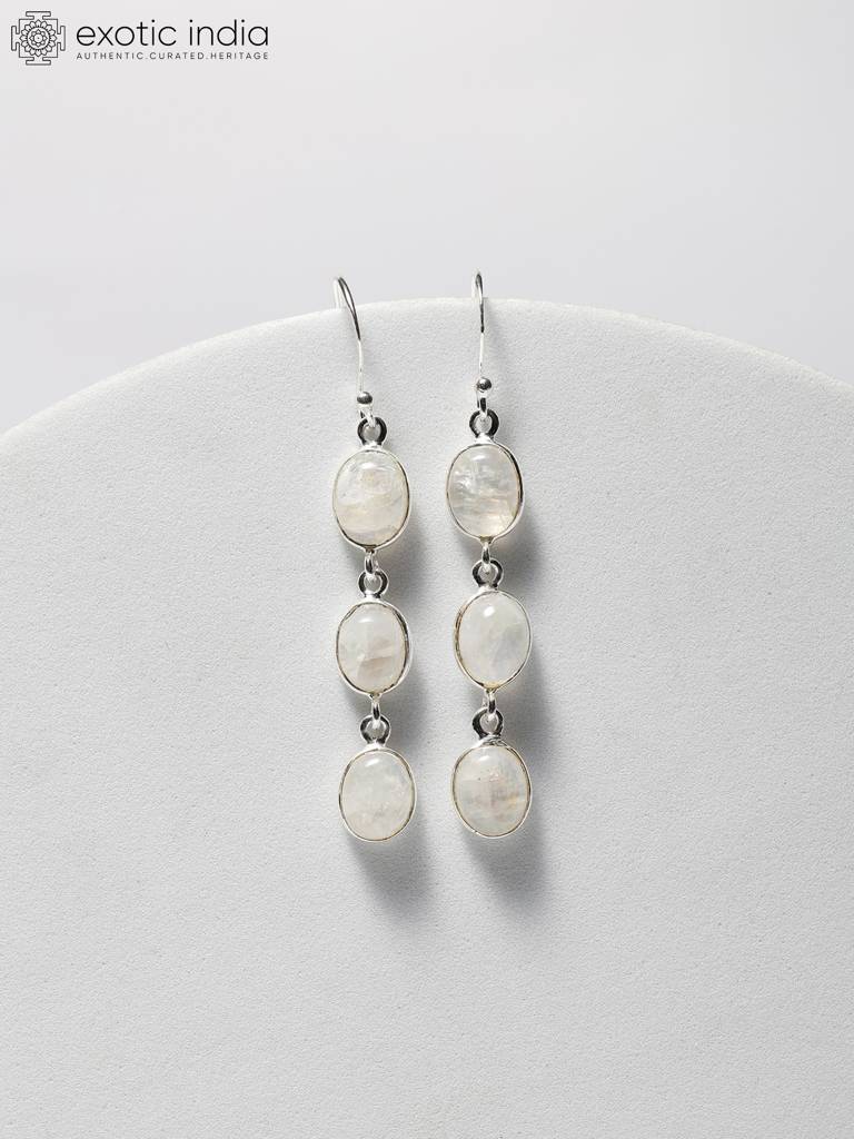 Sterling Silver Rainbow Moonstone Dangling Earrings : LDD219