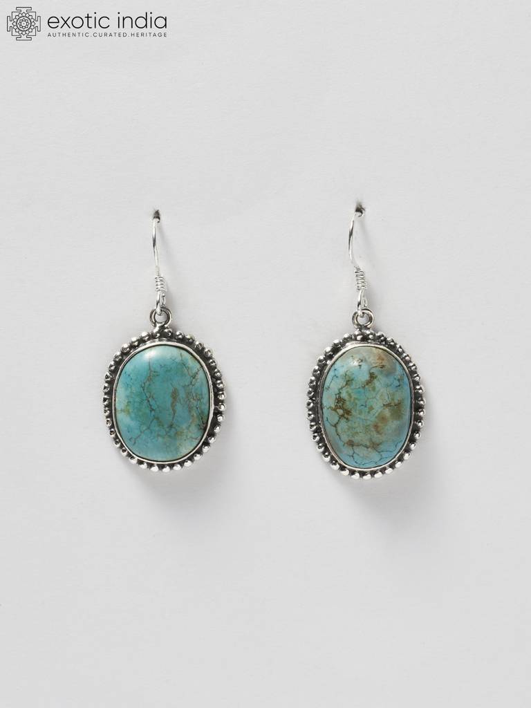 Tibetan Turquoise Oval Hook Earrings : LDD264